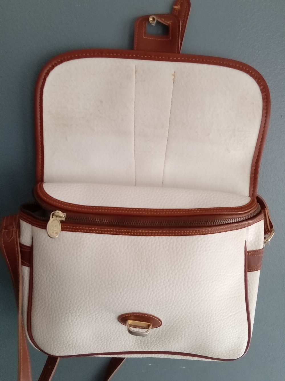 Dooney & Bourke White Pebbled Leather Toiletry Case with Brown Trim